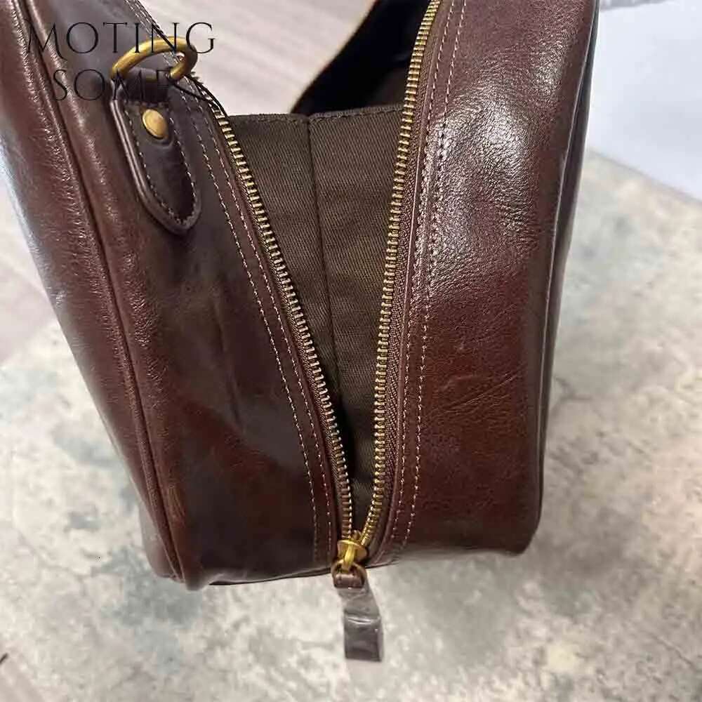 Motingsome Vintage Boston Bag For Women Designer Bags Top Quality Full Grain Leather Handbag Retro Cowhide Tote 2024 New