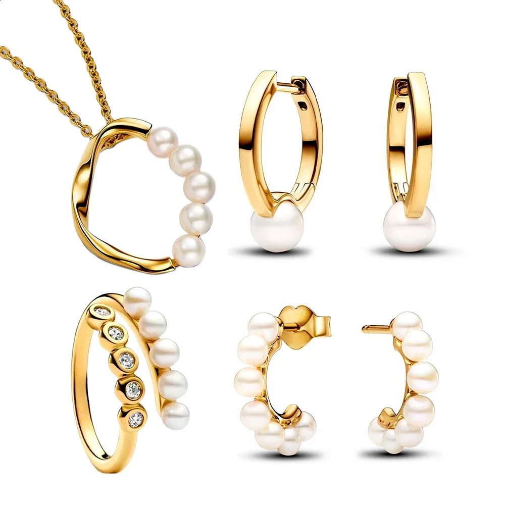 Original sterling silver 925 freshwater cultural pearl opening ring set necklace ring earring female gift 250409