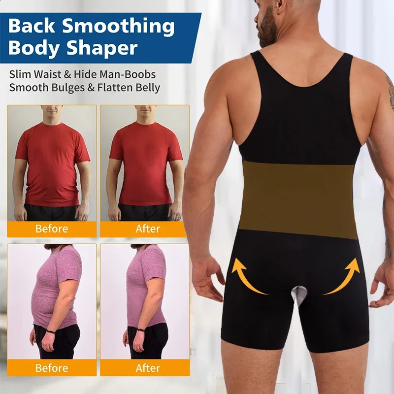 Sleeveless Bodysuit Men Full Body Shaper Compression Undershirt Shapewear Tummy Control Faja Para Hombres Slimming Vest 250409