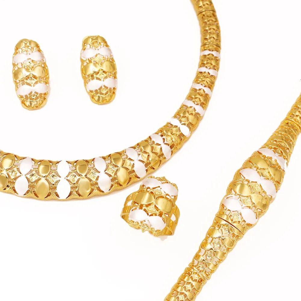GZJPEI Hight Quality Big Jewelry Set 18K Gold Plated Two Tone Necklace Bracelet Sets Durable Hypoallergenic Gift 2025 INS 251103