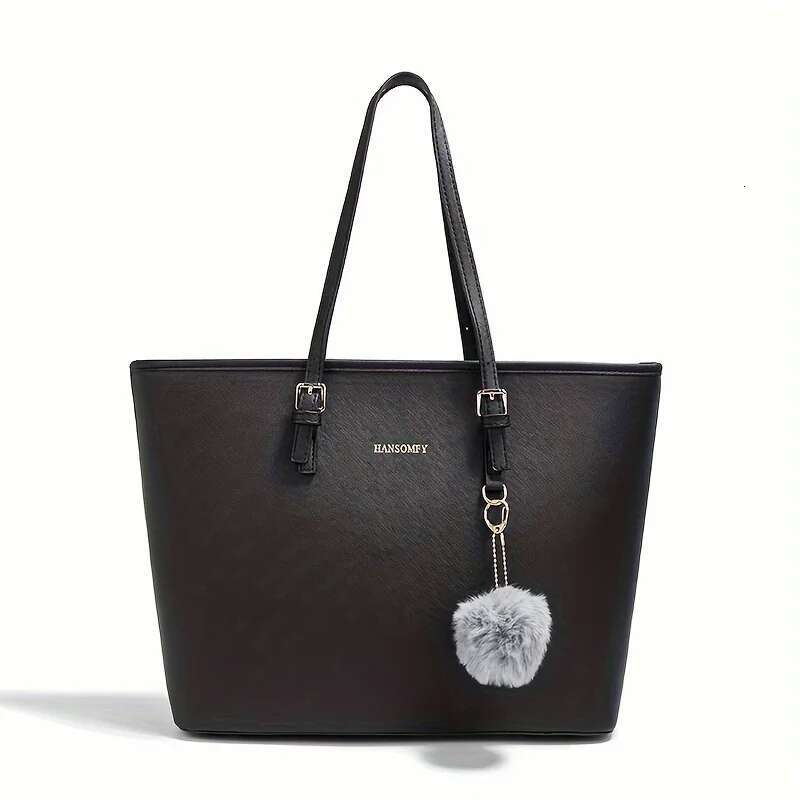 2Pc+Women Shoulder Tote Handbag PU Leather Large Capacity Computer Purse Bag Wallet Black Valentine's Day Gift