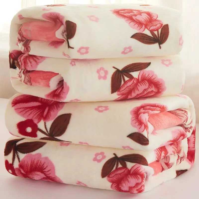 2025 New Thin Blanket for Summer Soft Coral Fleece Flannel Blanket for Beds Flower Printed Plaids for Bed Blanket C251111