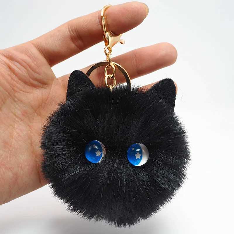 Cute Black Cat Keychain Plush Cartoon White Cat Toy Pendant Keychain Female Girl Children Gift Decoration W250411