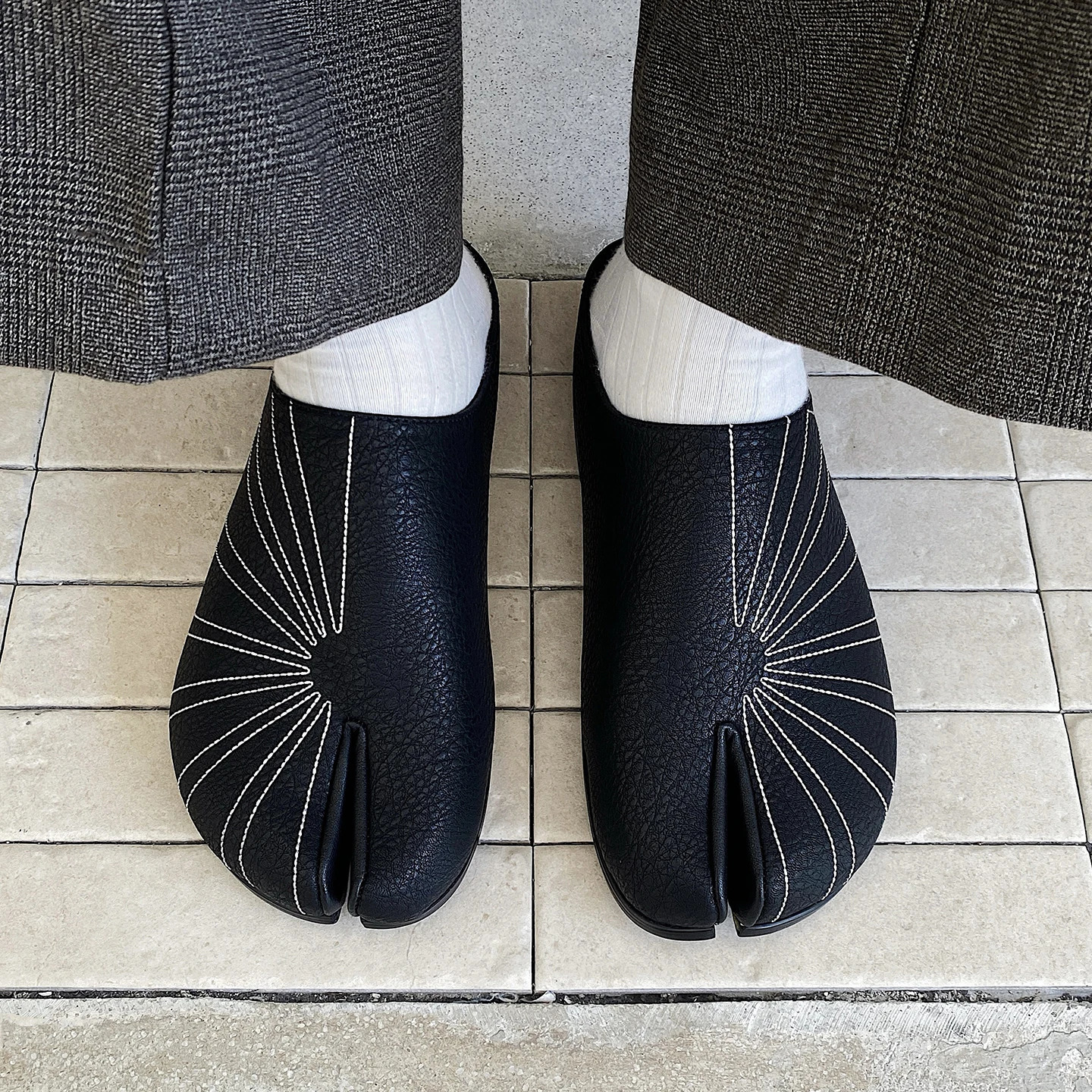 Summer Boken shoes for men breathable tabi black leather slippers personality niche split toe n Mueller 251111