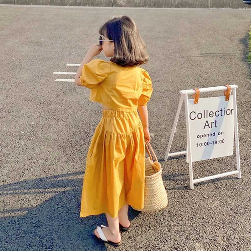 2022 Spring/Summer New Childrens Clothing Set Girls Fashion Set European and American High Waist Top Wide Leg PantsXJ250410
