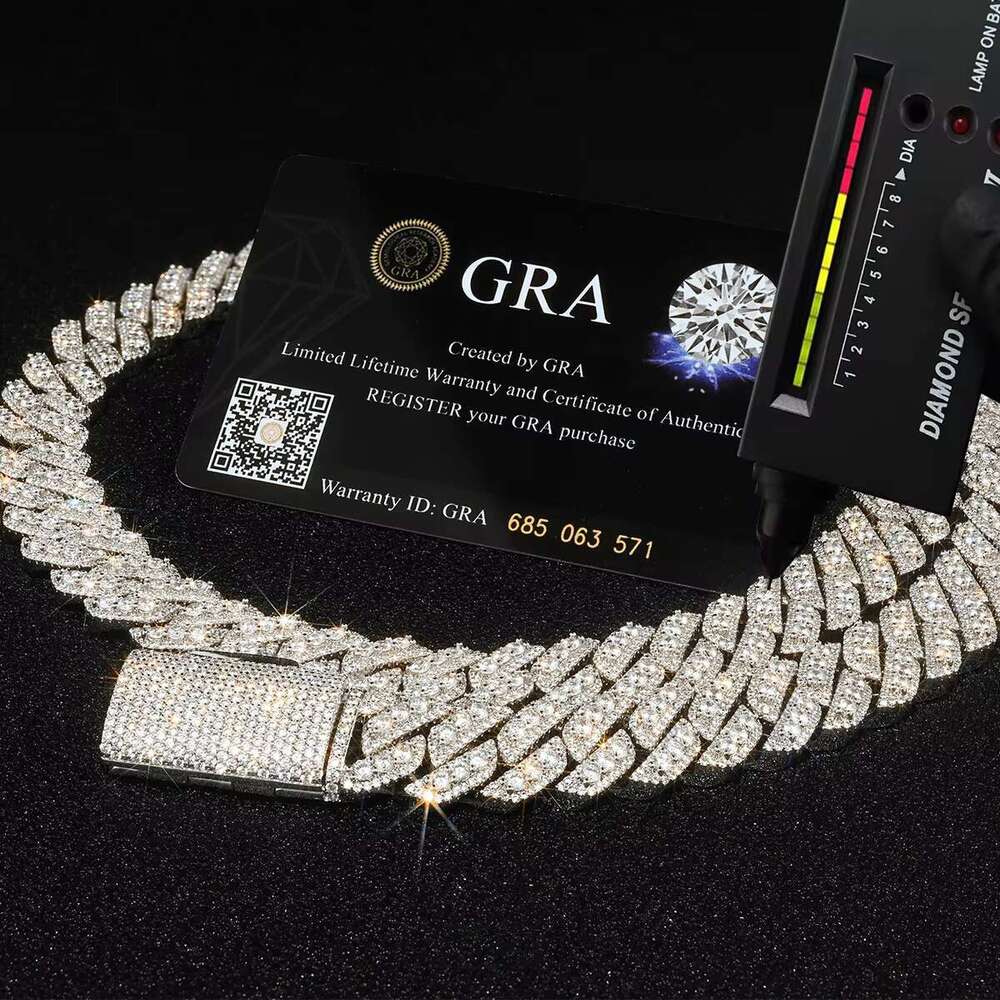 Hiphop Bust Down Sterg Sier Necklace Vvs Moissanite Dia 15mm Iced Out Cuban k Chain