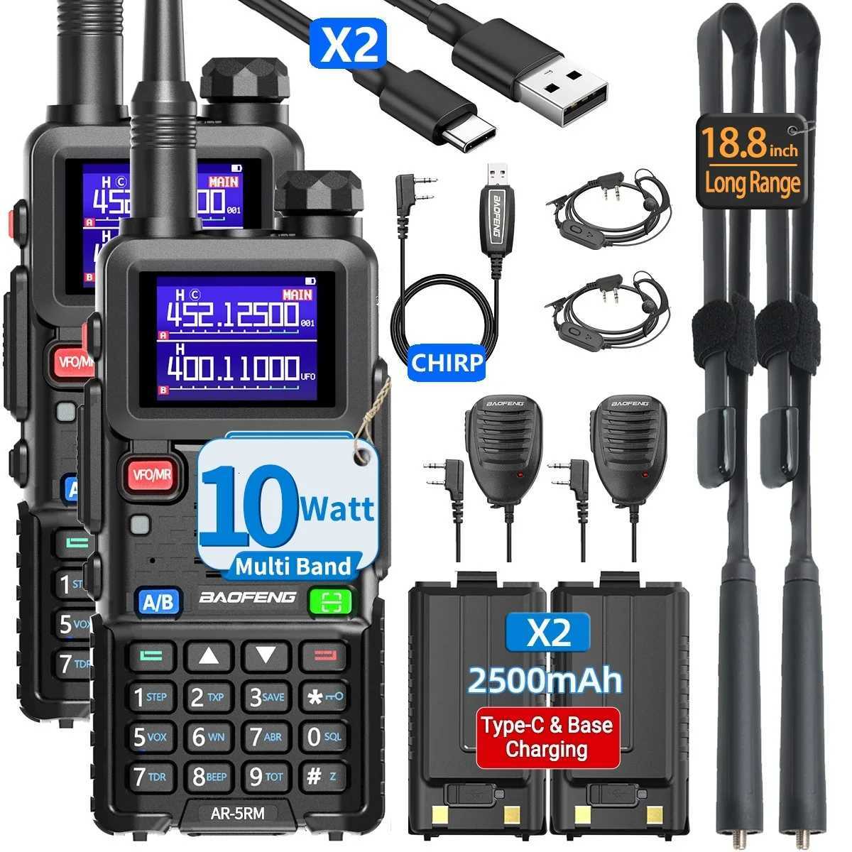 2PCS BAOFENG AR-5RM Mti Band Walkie Talkie 10W Wireless Copy Frequency Type-C Charger 999CH NOAA For UV-5R UV-5RH Ham Ra H251111