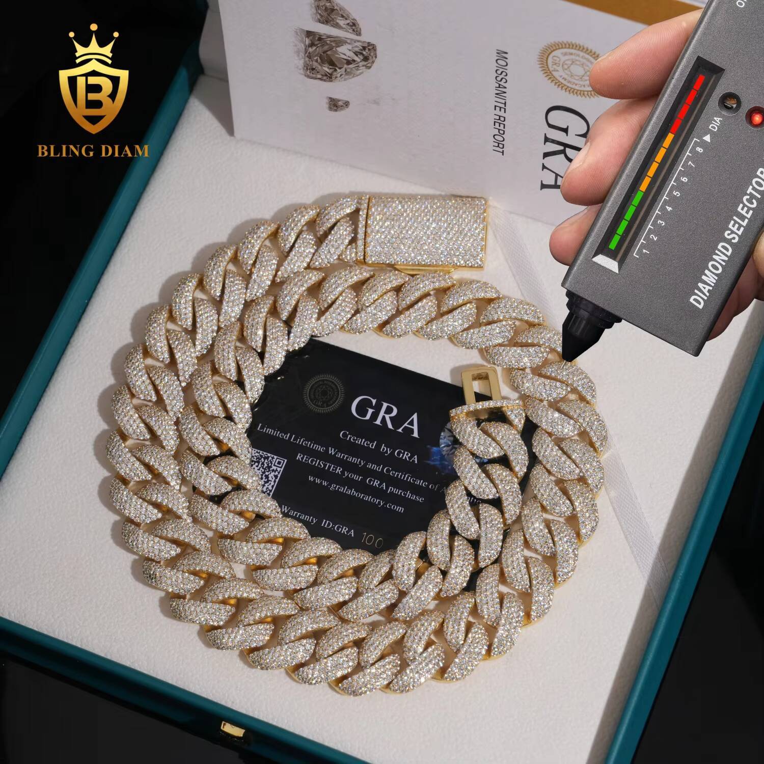 Iced Out VVS Moissanite Diamond Fine Jewelry Sterling Silver 925 Hip Hop Miami Cuban Link Chain Necklace