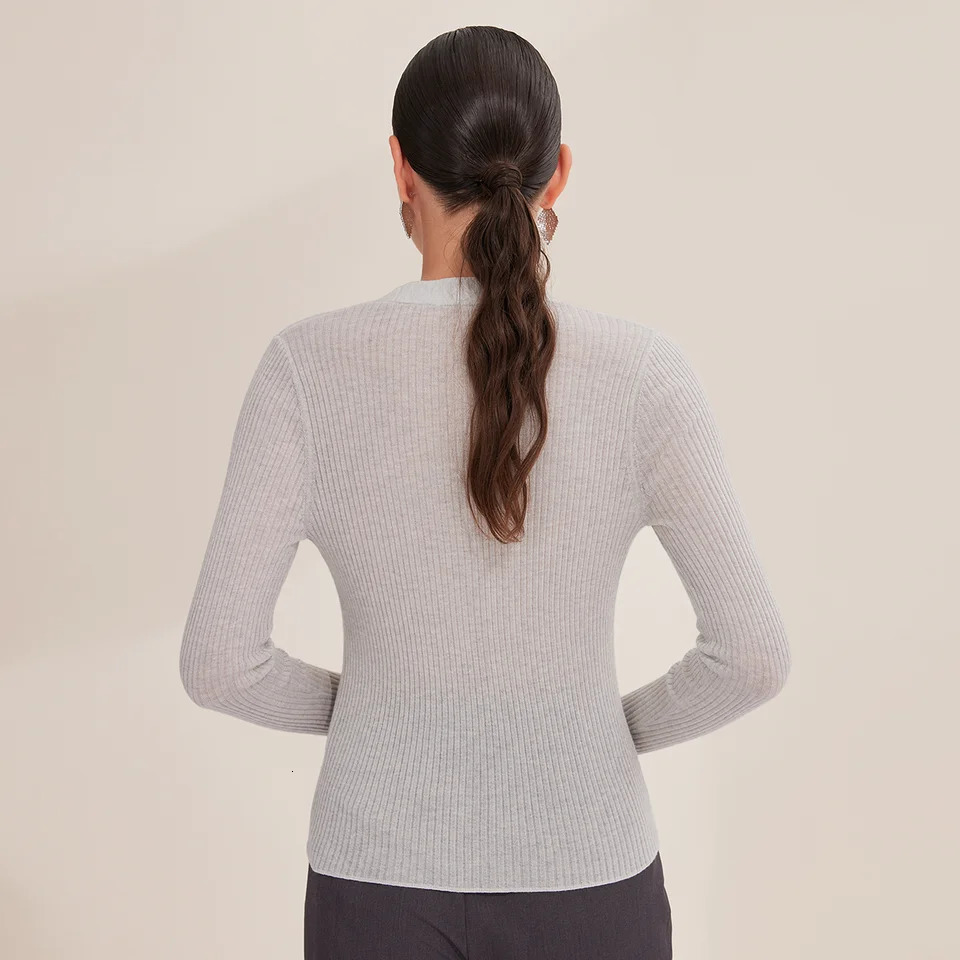 BY3521280 Womens Ribbed Superfine Merino Wool Knit ButtonFront Cardigan Long Sleeve VNeck Sweater for Fall 251107