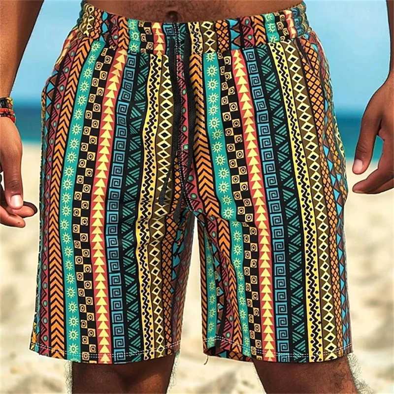 2025 New Mens Beach Shorts with African Tribal Pattern Summer Hawaiian Shorts 3D Printed Breathable Fitness Shorts Swimming TrunkW250410