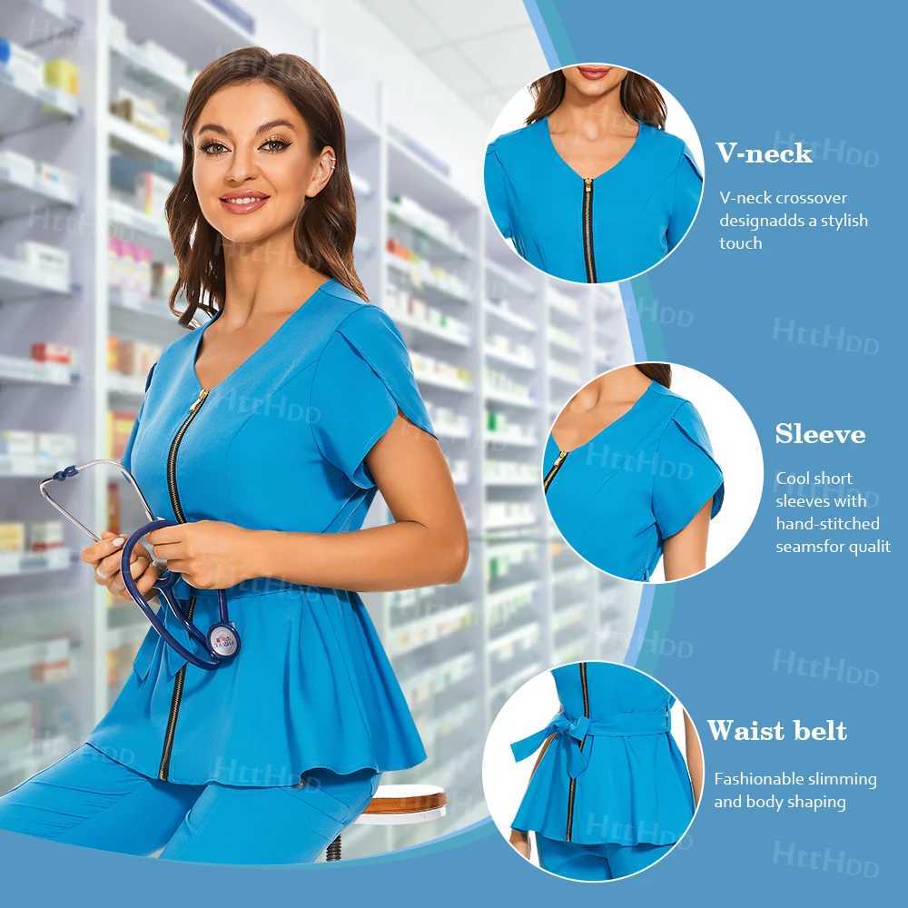 Beauty Spa Uniforms Fashionable Short Slved Shirt High Quty Medical Scrubs Women Veterinary Uniform Top Soft Nursing Jacket X2505281