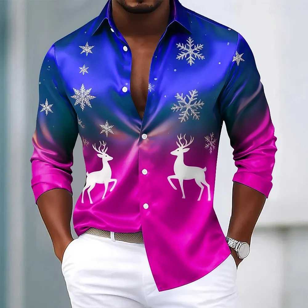 Christmas Mens Stars Gradient Color Christmas Light Shirt Dress Shirt Long Sleeve Fashion Casual Outdoor Party Holiday Spring K251110