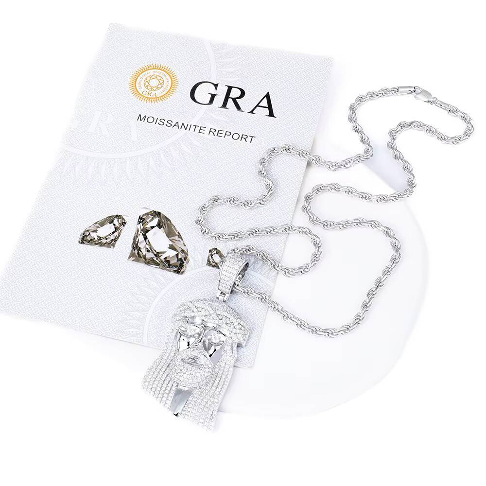 Custom 925 Silver Jewelry Hip Hop Ice Out Moissanite Diamond GRA Cuban Tennis Necklace Chain Moissanite Large Jesus Pendant