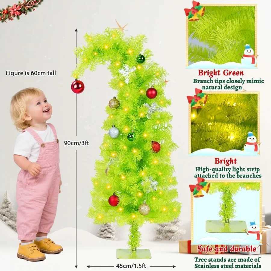 Christmas 3ft Artificial Christmas Tree Grinch Tree Halloween Tree Decorations Whimsical Green with 150 LED Warm White Lights Colorful Ba Y251111
