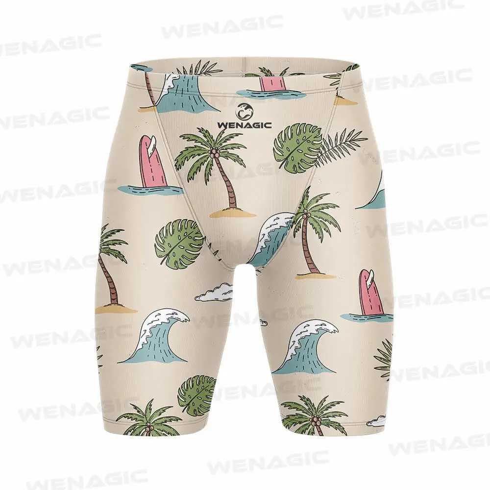 Summer printed mens tight swimming shorts quick drying swimming relay sports swimming training pants swimsuit diving beach surfing interference machin