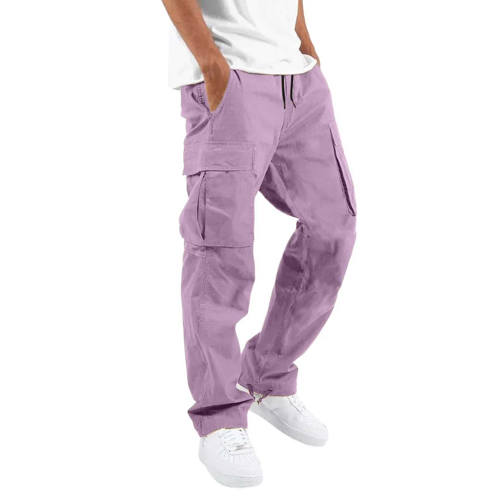 Mens multi pocket straight leg pants mens casual sports pants mens gym training Trouser StreetwearXJ250410