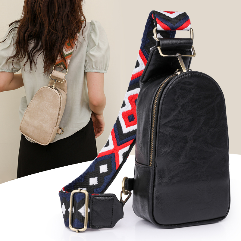 Women Chest Bag Sling Bag, Guitar Strap Small Crossbody PU Leather Satchel Daypack ddmynov