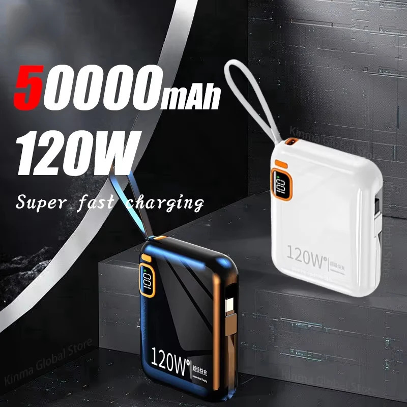 120W 50000mAh Portable Power Bank High Capacity Cable Two-way Fast Charging Mini Powerbank for iPhone 251110