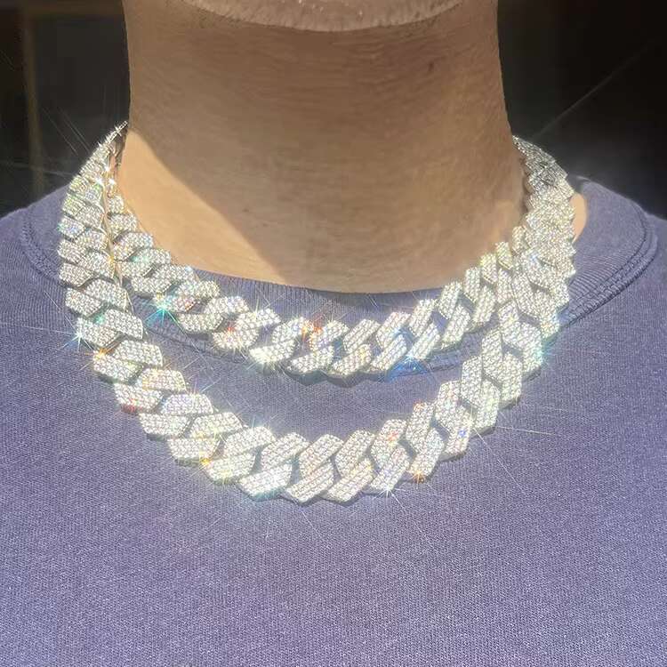 Fashion Design 15mm 18mm Wide 3Rows Moissanite Diamond Silver Cuban Link Necklace/bracelet Chain for Rapper Hiphop Jewelry