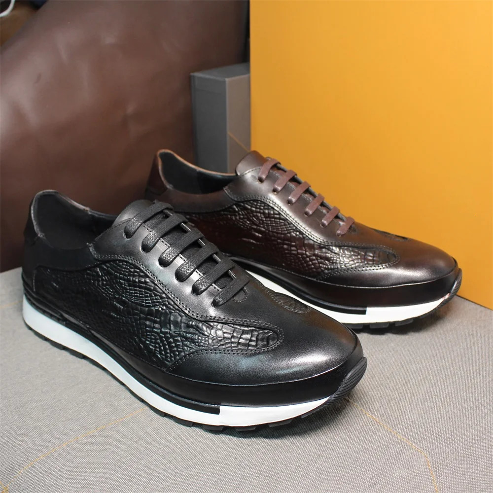 Mens High-end Leather Sneakers Lace-up Casual Shoes Color Changing Leather Pattern Party Dress Wedding Shoes 251106