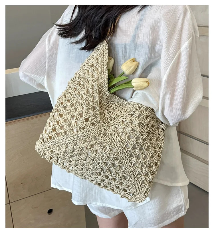 Woven Straw Bag Boho Beach Tote Hollow-Out Shoulder Purse Trendy Womens Summer Clutch Wholesale Fashion Crossbody 251110