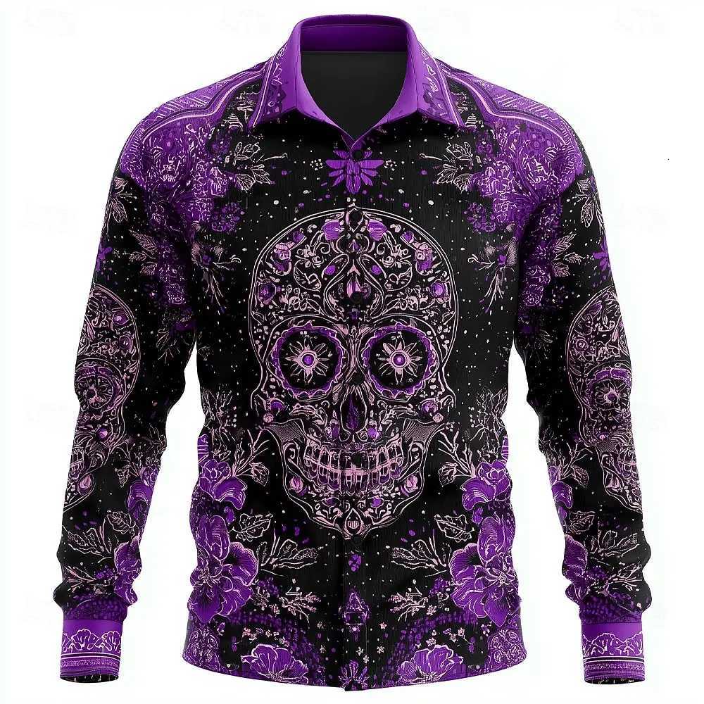 Mens Skull Day of the Dead Flower Floral Shirt 3D Printed Shirt Button Up Shirt Casual Long Sleeve Shirt Street Blouse for Men K251110