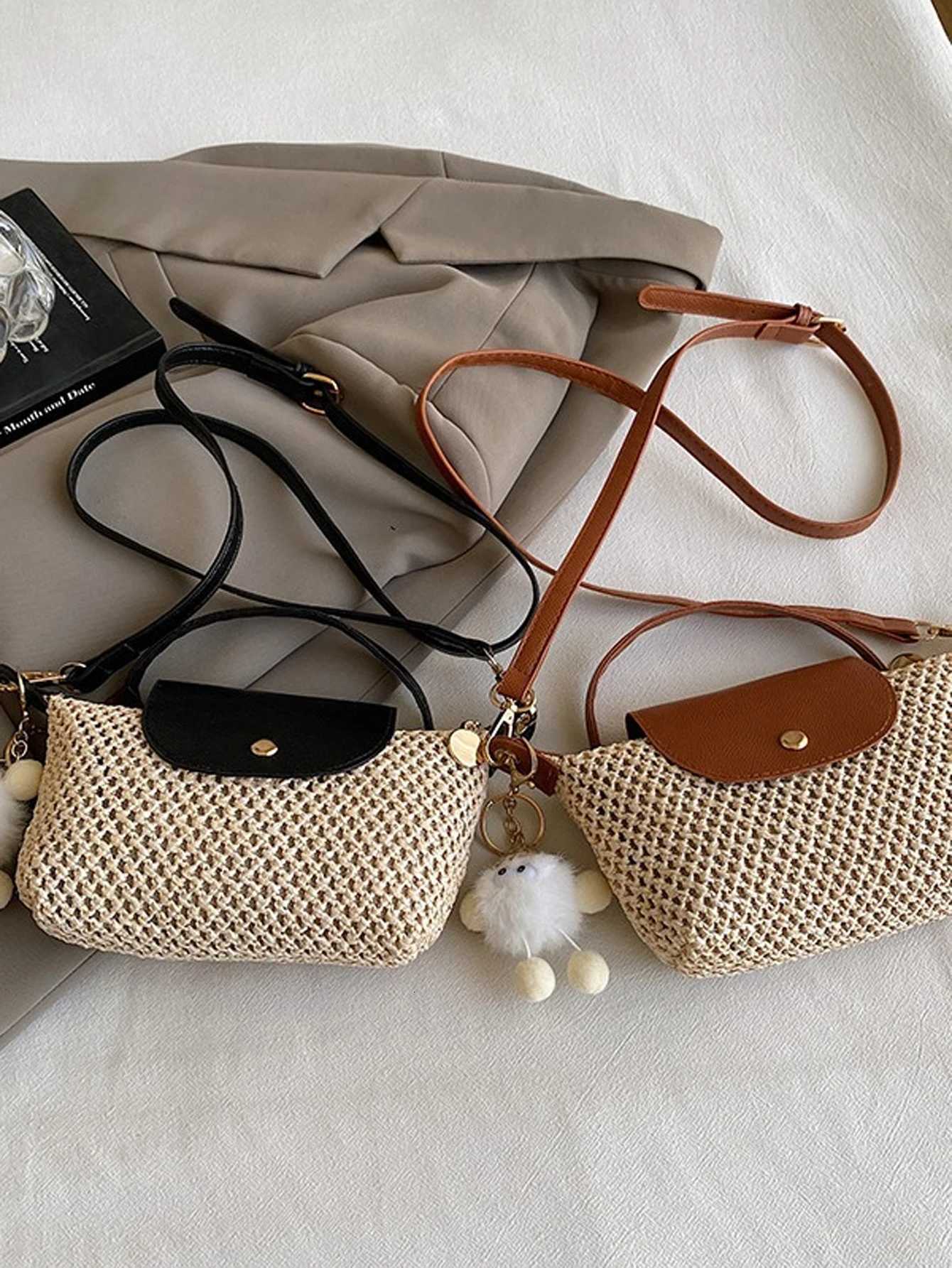 Intitals Customized StyleLady Straw Crossbody Bag with Pendant Summer Tourism Beach Vacation New All Match Shoulder HandbagT251110