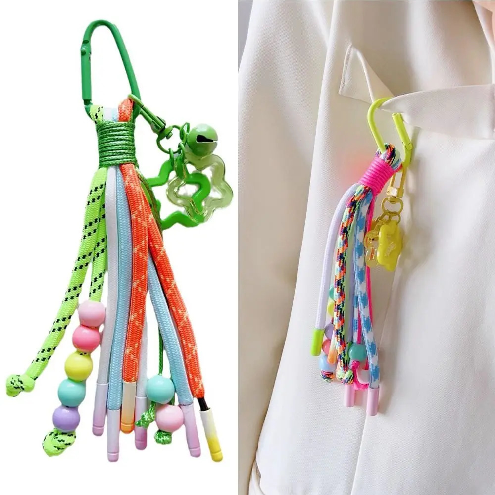 Y2K Braided Rope Keychain Handmade Creative Acrylic Striped Webbing Keychain Colorful Long Tassel Bag Charms Bag Accessories 251110