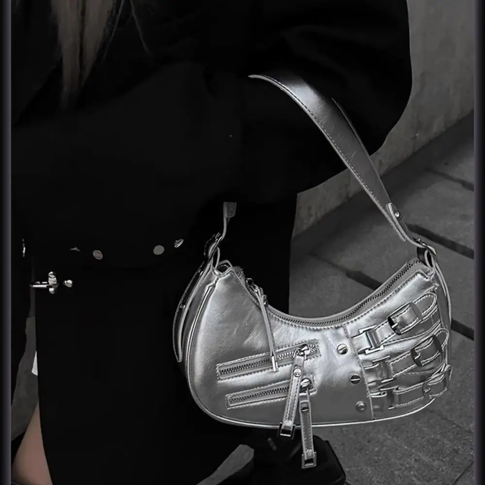 Vintage Shoulder Bag MetalStudded Oil Wax Leather Motorcycle Cool For Trendy Events Fashion Street Daily Commute 251103