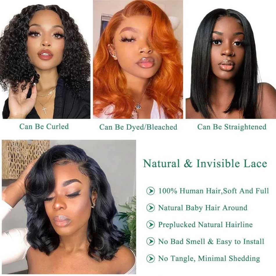 Wear And Go Glueless Bob Wig Human Hair Short Body Wave Lace Front Wigs Pre Cut Brazilian Hair 4X4 Hd Lace Closure Wig For WomenT251111