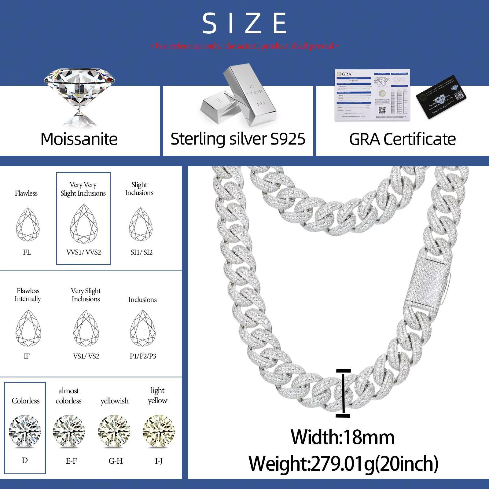 New Style Personalized 18mm 925 Sterling Silver Pointer Bezel Setting Vvs Moissanite Diamond Hip Hop Men Cuban Chain