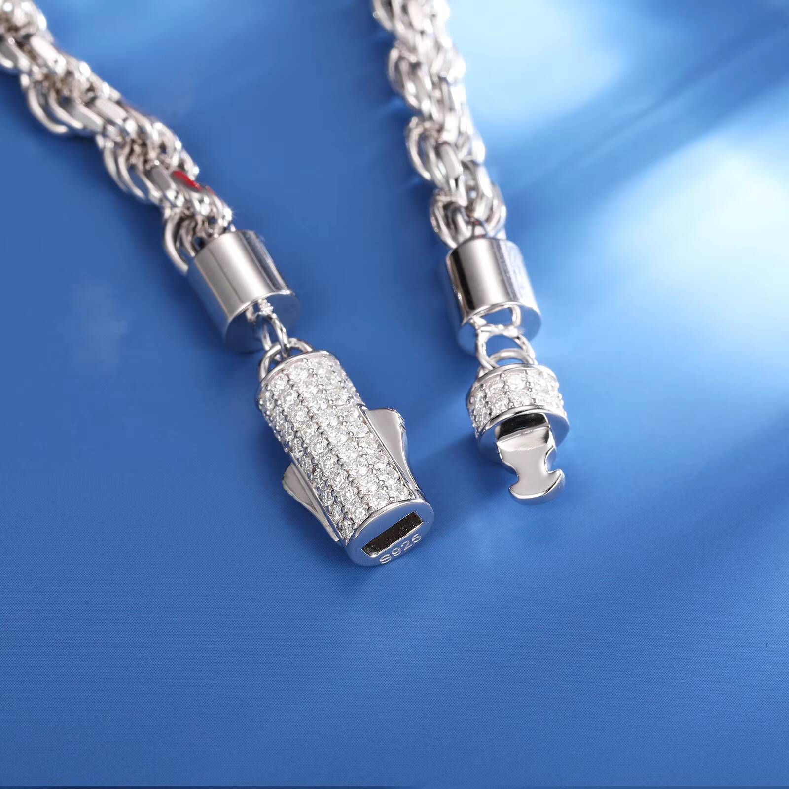 Handcraft Hip Hop Jewelry 6mm 12mm White Gold 925 Sterling Silver VVS Moissanite Buckle Twisted Rope Chain Bracelet for Men