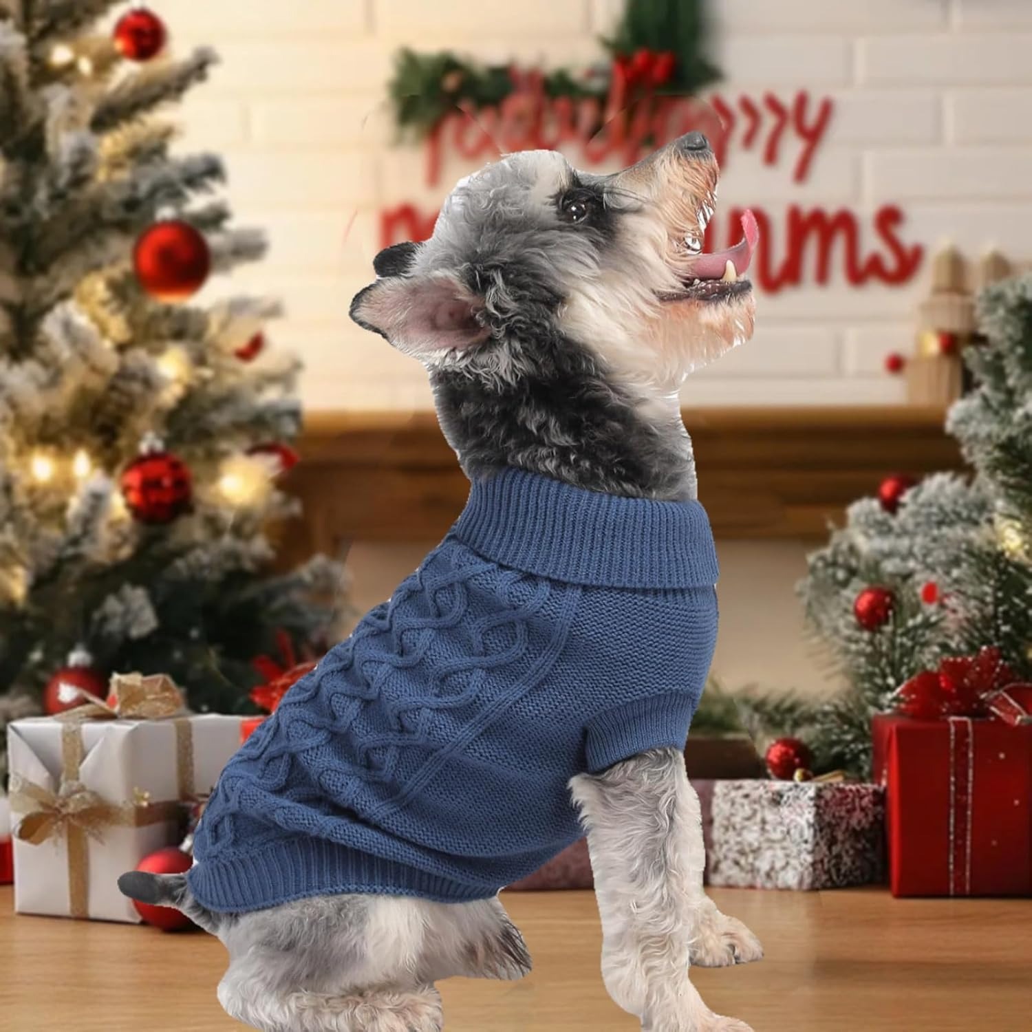 Small Dog Warm Winter Sweater Pet Dog Clothes Dog Knitwear for Small to Medium Breeds Dog Outfits (Dark Blue M)