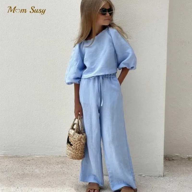 Fashion baby girl linen cotton clothing set shirt+pants 2-piece baby and toddler clothing set solid color spring baby clothing 1-7YXJ250410