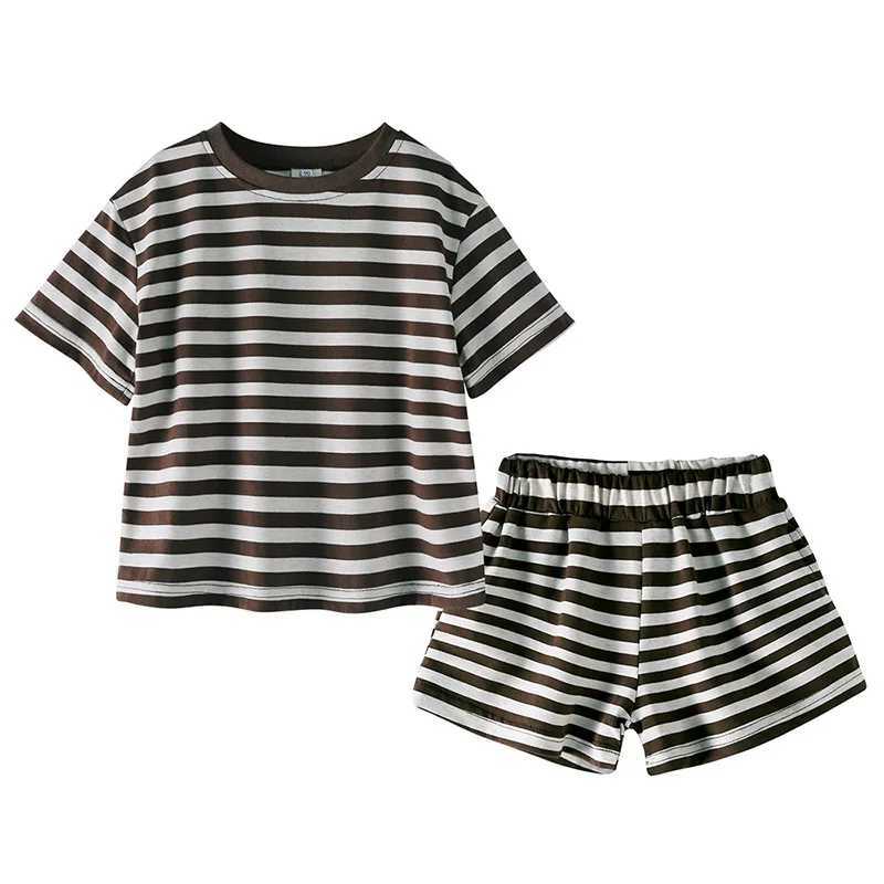 Brothers and sisters matching clothes Summer childrens sisters clothes Boys short sleeved T-shirts 2 girls purple striped dressesXJ250410