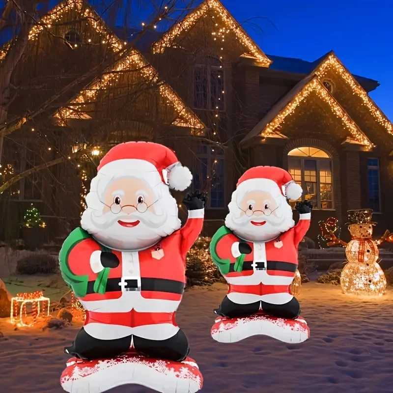 Christmas Extra Large Standing Santa Claus Foil Balloon Decoration - Tall Christmas Party Decor with Santa in Red Suit Green Accents Y251111