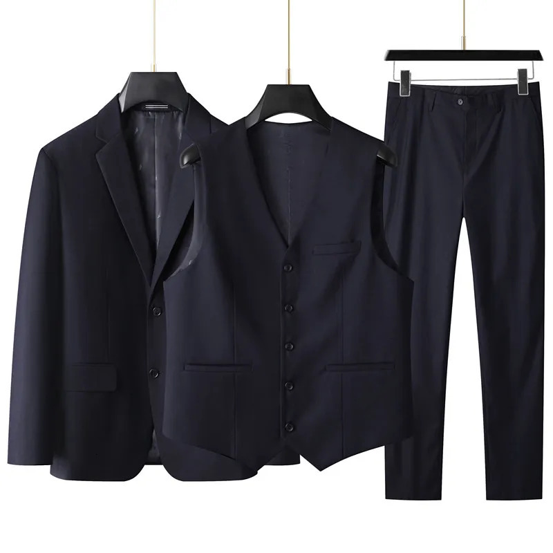 High-End Large Size Mens Three-Piece Suit Set - Business Formal Wedding Dress Coat Vest Trousers Combo for plus Size Men 251107