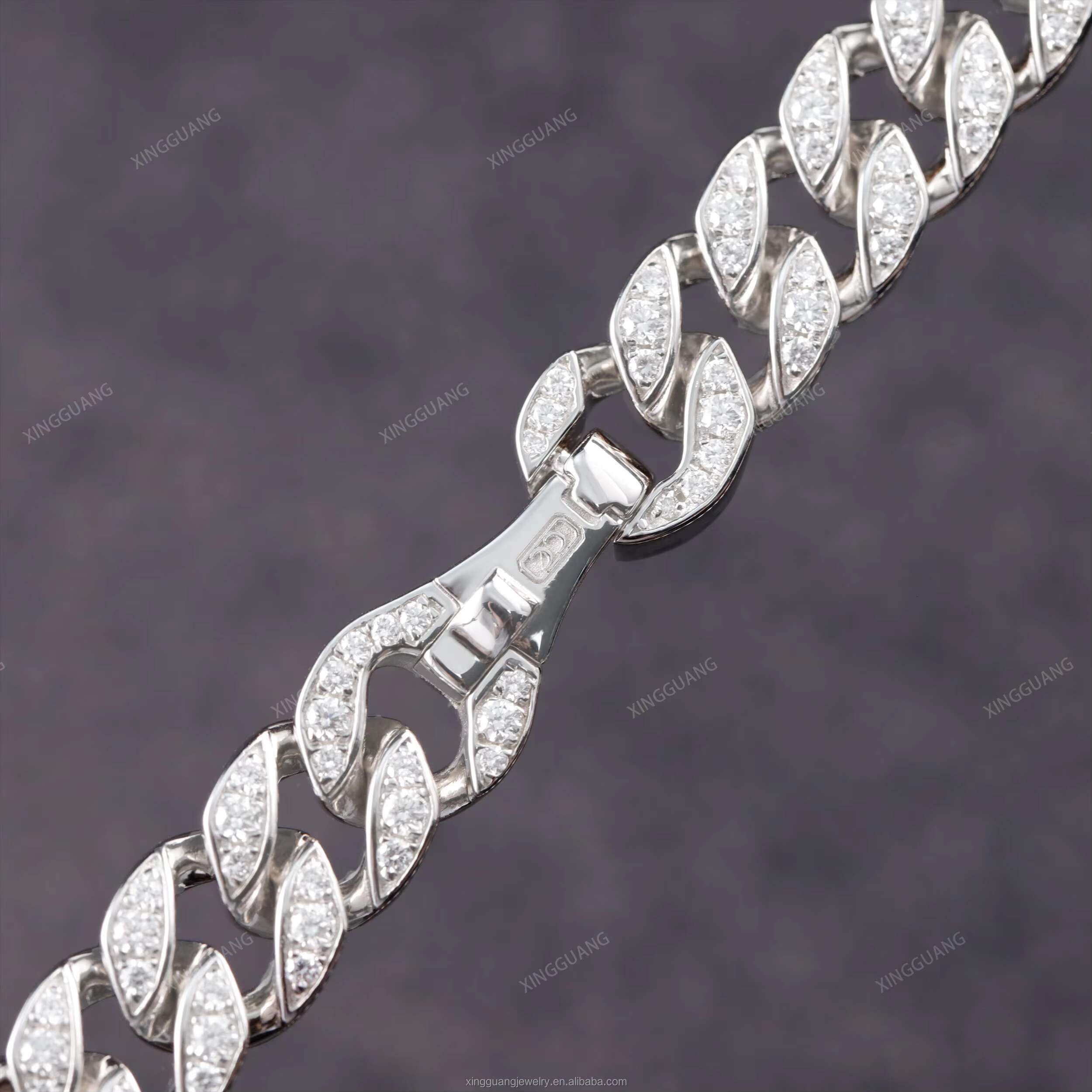 XG Pass Diamond Tester 12mm Mens Curb Chains Necklaces 925 Silver Vvs Moissanite Cuban Link Chain