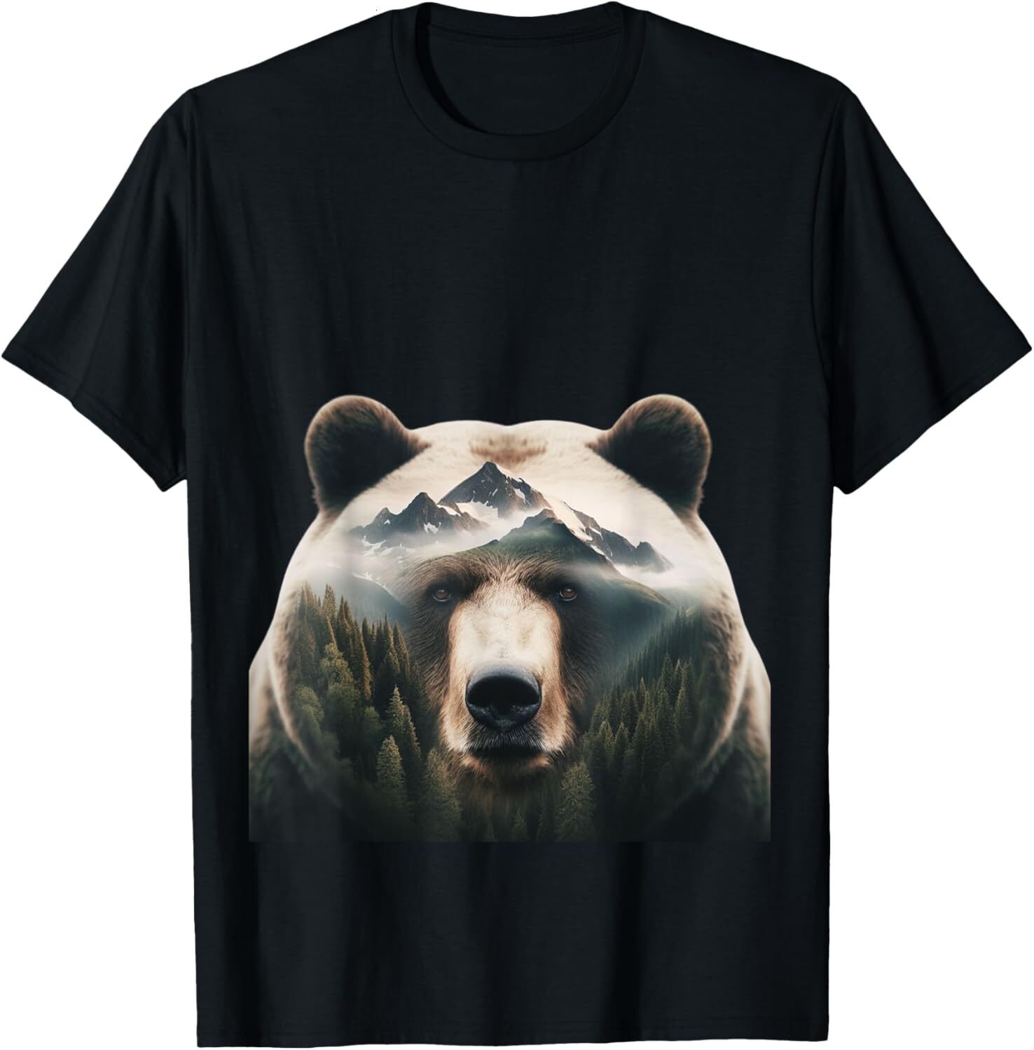 T shirt for Mens Cool Bear Double Exposure Surreal Wildlife Animal Graphic Tee Casual Tops Clothes Short sleeve Fashion patterns