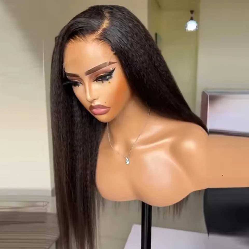 Yaki Kinky Straight Soft 26Inch Long 180Density Natural Black Deep Lace Front Wig For Women Babyhair Glueless Preplucked DailyT251111