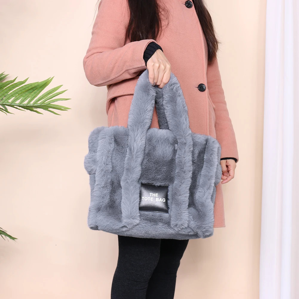 Fashion Shoulder Tote Bag Solid Fluffy Crossbody Soft Plush Portable Large Capacity for Travel Work Daily Shopper 251103