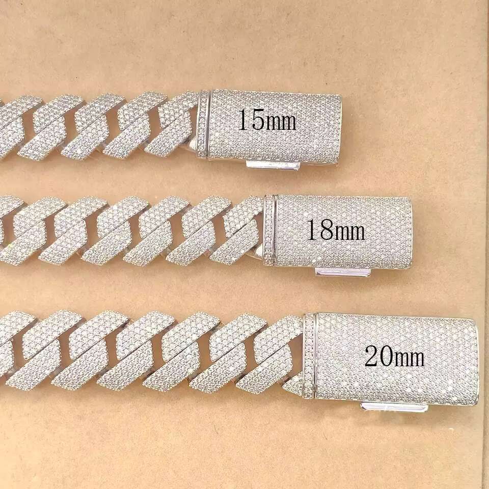 Pass Diamond Tester VVS Diamond Cuban Link Chain Luxury 15m18mm 20mm 4 Rows Hip Hop Jewelry Necklaces Moissanite Cuban Necklace