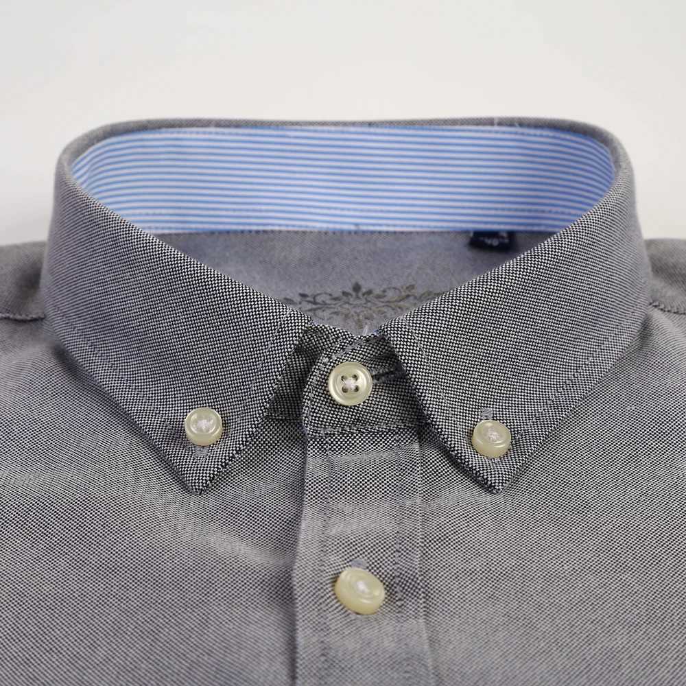 Mens Fashion Long Sleeve Oxford Work Shirt Single Patch Pocket Simple Design Embroidered Regular-fit Casual Button-down Shirts K251110