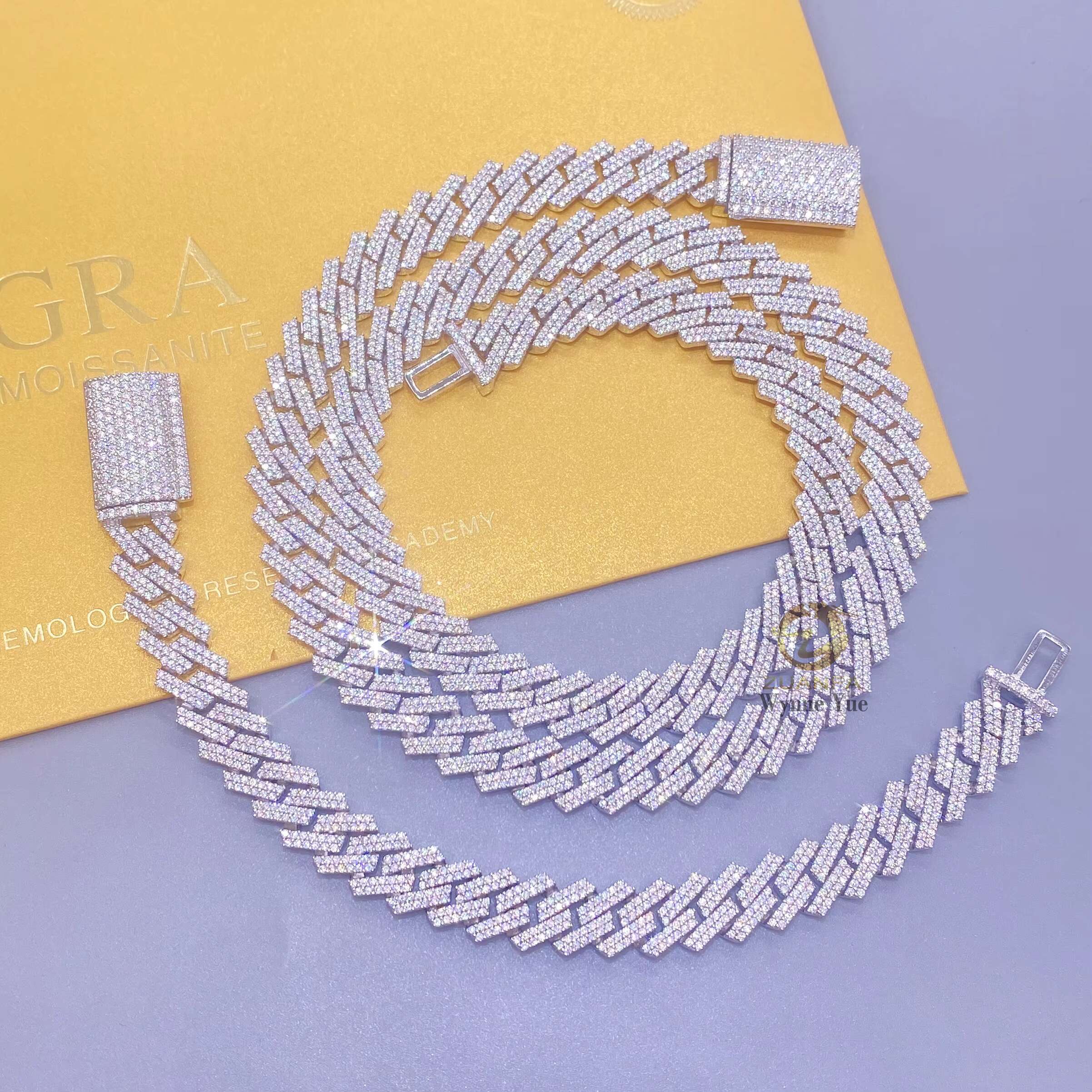 Lowest Price 10mm 2 Row S925 Prong Setting Iced Out Moissanite Diamond Men Cuban Link Chain