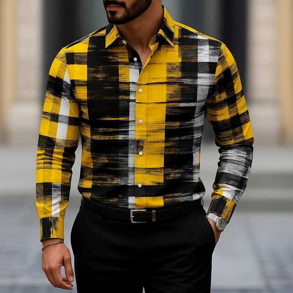 2025 Mens Long Sleeve Shirt Casual Slim Fit Button Down Shirt Linear Stripe Texture Shirt for Men Fashion Top Blouse Male Tees K251110