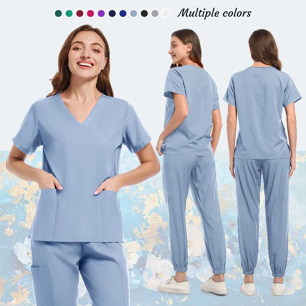 Women Medical Uniforms Elastic Scrubs Sets Hospital Surgical Gowns Short Slve Tops Pant Nursing Accessories Doctors Clothes X2504101