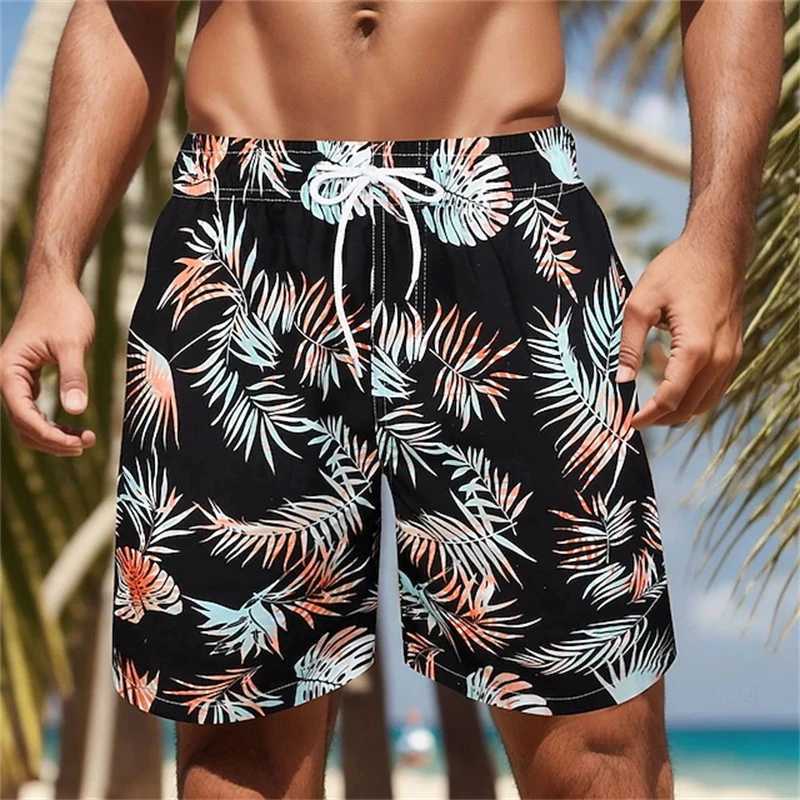 3D printed palm leaf tropical plant shorts for mens swimming relay board shorts fashionable streetwear quick drying shorts for mens clothingW250410