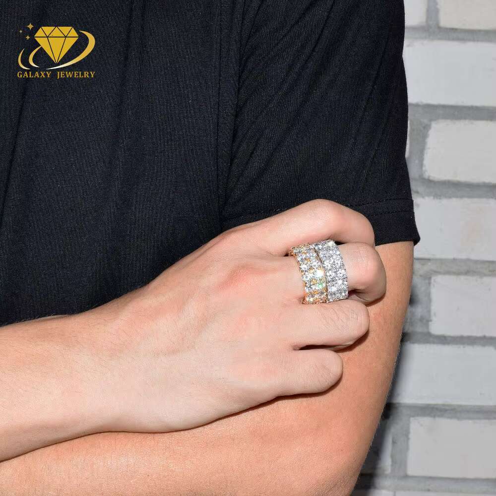 Iced Out Ring Hiphop Moissanite Rings 14k 18k S925 Tennis Two Rows Solitaire Couples Iced Out Diamond Ring Luxury Brand Jewelry