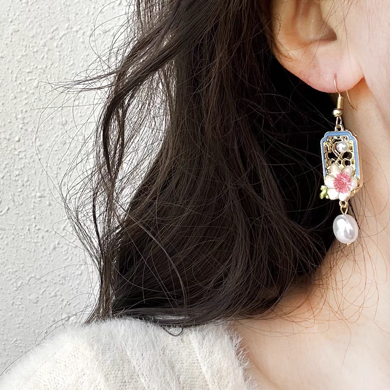 New Chinese style hollow glazed flower earrings for earrings