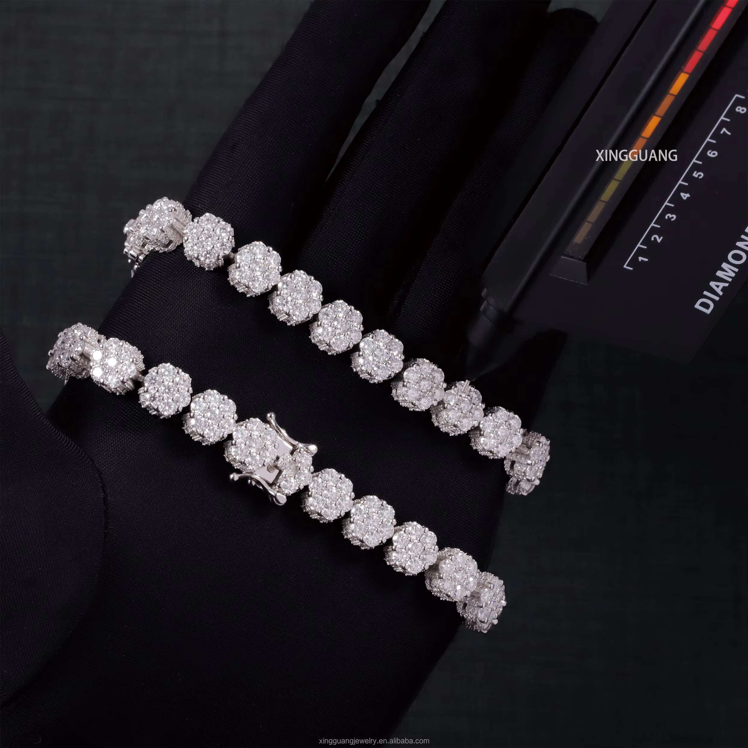 100% Pass Tester Flower Design Diamond Bracelet 925 Solid Silver Hip Hop Bracelet For Men Women VVS Moissanite Cuban Bracelet